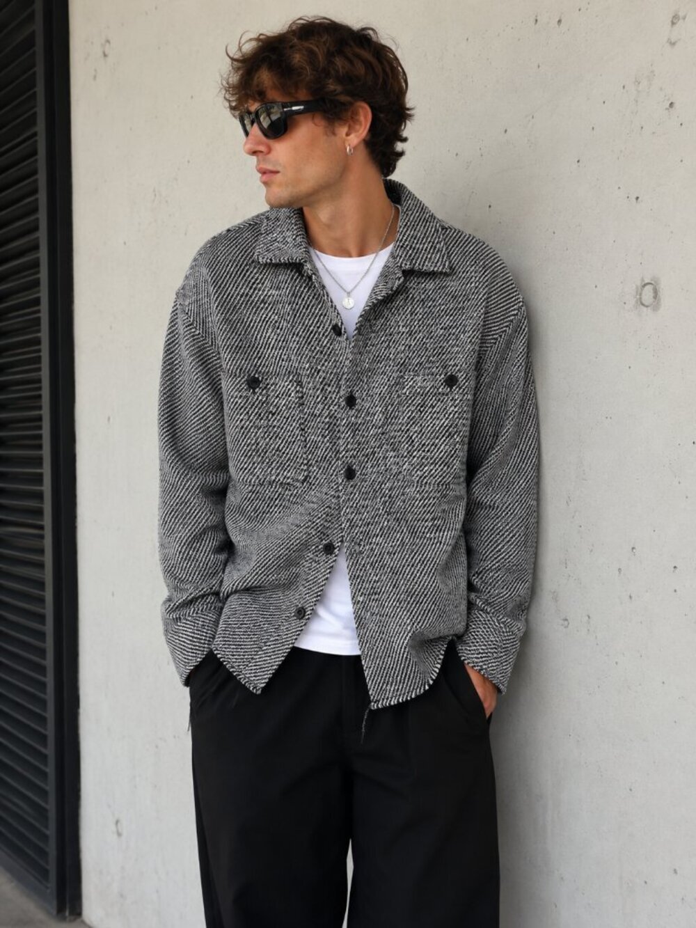 PacSun Herringbone Shacket Shirt Jacket Gray Grunge Y2K Wool Blend XL